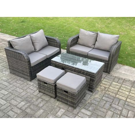 Fimous Dark Grey PE Wicker Rattan Garden Furniture Set Love Sofa 2 Seater Sofa Set Outdoor Rectangular Coffee Table 6 Seater (1/5)