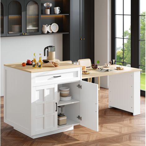 Mueble de cocina extensible con almacenaje, 133-202 x 70 x 93,5 cm, MDF blanco HAVRYA (1/5)
