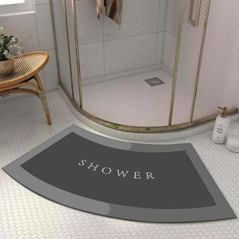 Super Absorbant Tapis de Douche Arrondi en Quart de Cercle, Lavable Tapis Douche Angle Antidérapant pour Sortie de Cabine Douche,Gris,40x75CM