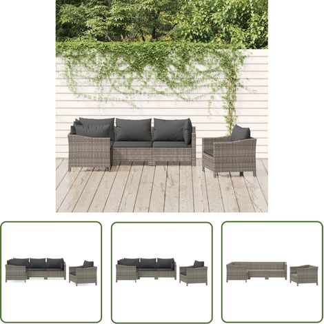 The Living Store Salon de jardin 5 pcs avec coussins Gris Résine tressée - Salon De Jardin - Mobilier De Jardin - Meubles De Jardin - Set De Salon De Jardin - Ensemble Extérieur (1/5)