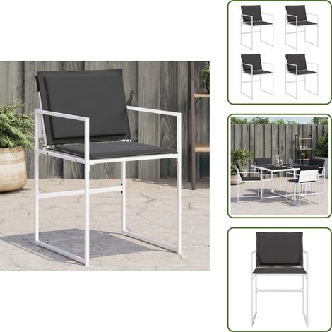 The Living Store Chaises de jardin avec coussins lot de 4 blanc acier/textilène - Chaise De Jardin - Fauteuil De Jardin - Mobilier De Jardin - Meubles De Terrasse - Textile Extérieur (1/5)