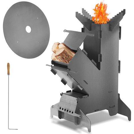 Wolketon Poêle à fusée avec poker de foyers Tisonnier de Cheminée, BBQ Camping pour Voyager Pique-nique Chasse