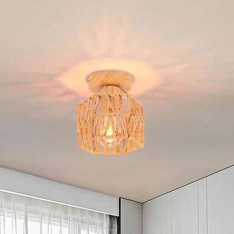 Rétro Plafonnier Industriel Carré Lampe de Plafond Vintage en Rontin Brun Luminaire Abat-jour Design Cage pour Couloir Entreé (1/5)