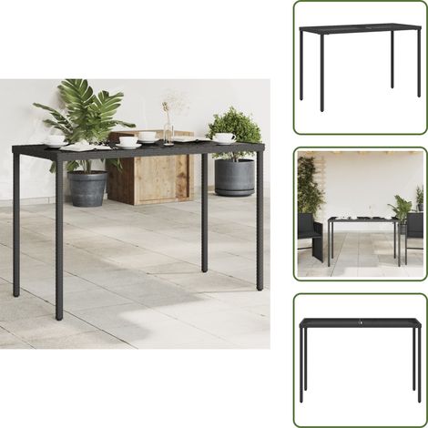 The Living Store Tavolo da Giardino Piano in Vetro Nero 115x54x74 cm Polyrattan - Tavolo da giardino piano