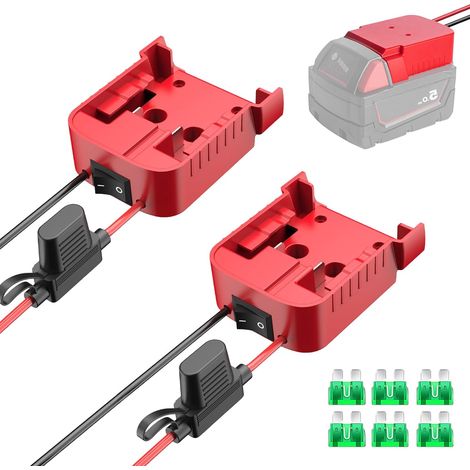 Lot de 2 adaptateurs Power Wheels pour batterie Milwaukee 18 V, adaptateur de batterie, connecteur Dock Power avec fusible et interrupteur, kit de conversion de batterie, adaptateur de batterie sûr (1/5)