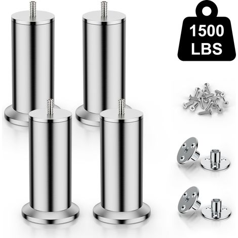 4 PCS Meubles Pieds en Métal en Acier Inoxydable Pied De Lit Pied Support De Table Table De Rechange Pied M10 Support À Vis Environ 600kg 7.8CM (1/5)