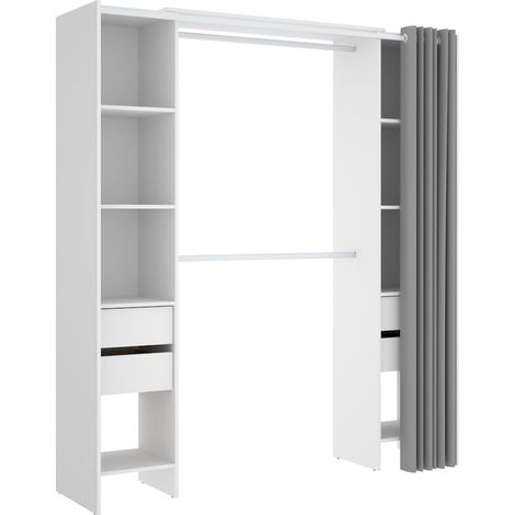 SUIT Armario Vestidor 4 cajones y cortina blanco (1/3)