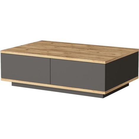 Vente-Unique – Table basse fixe 90 cm – 2 portes battantes – Panneau mélaminé naturel et anthracite – Charge max 20 kg – Pour intérieur (1/5)