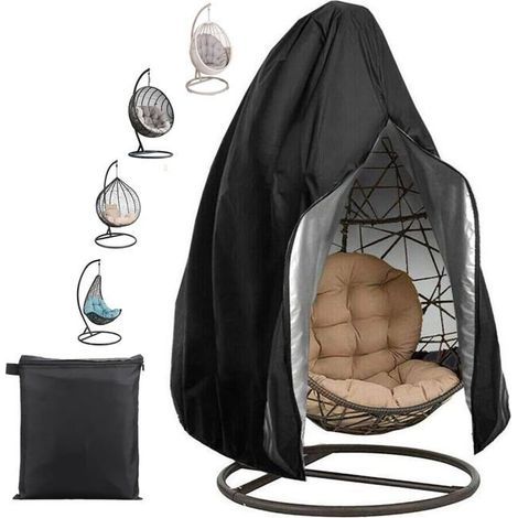 Housse de Chaise Suspendue Oeuf Suspendu Exterieur Jardin Bache de Protection 210D Oxford-Tissu Imperméable,Noir,115x190cm (1/4)