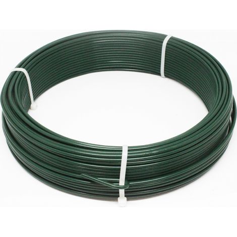 Linxor – Fil de tension plastifié vert 50 m x 2.4 mm Ø – Acier galvanisé pour grillage – Résistant aux intempéries et anti-UV
