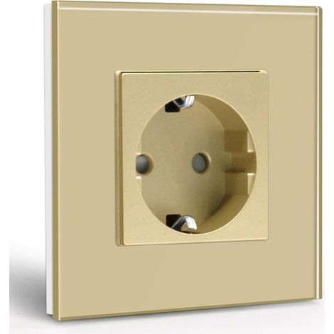 Prise Schuko simple, encastrée avec plaque en verre cristal, 16 A norme UE, couleur or, dimension 86 mm. (1/5)