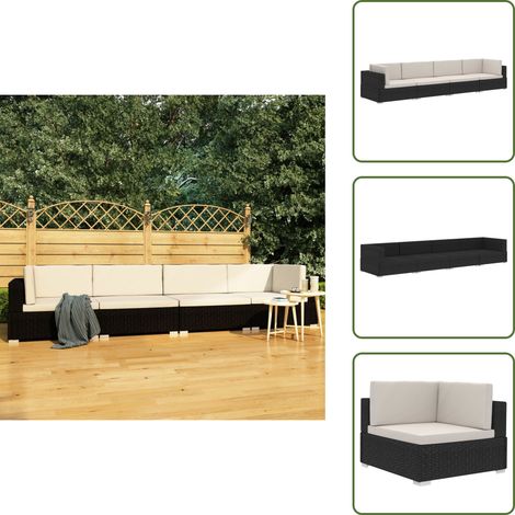 Poltrona da giardino - vidaXL Set Divani da Giardino 4 pz con Cuscini in Polyrattan Nero - Cuscini per divano