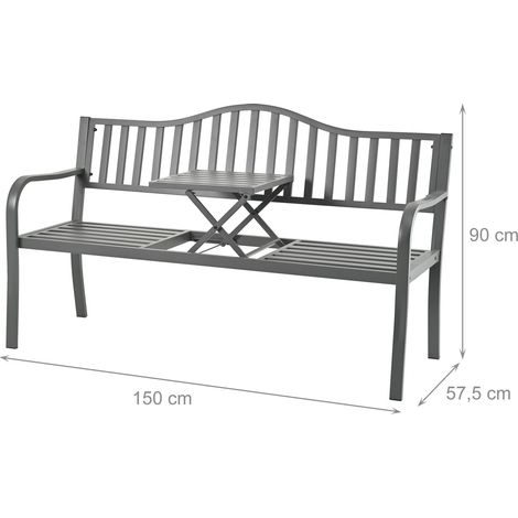 Panchina da giardino con tavolino ribaltabile 150 x 60 x 45 cm per 3 persone design moderno in metallo antracite 130017480