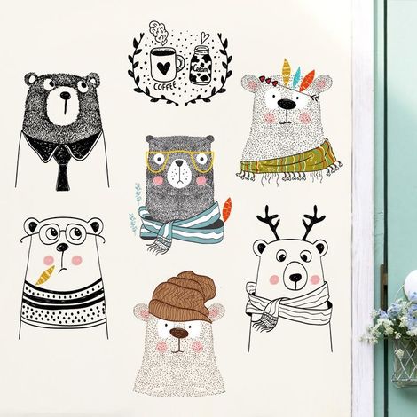 Stickers muraux ours mignons pour salon et chambre, papier peint (1/5)