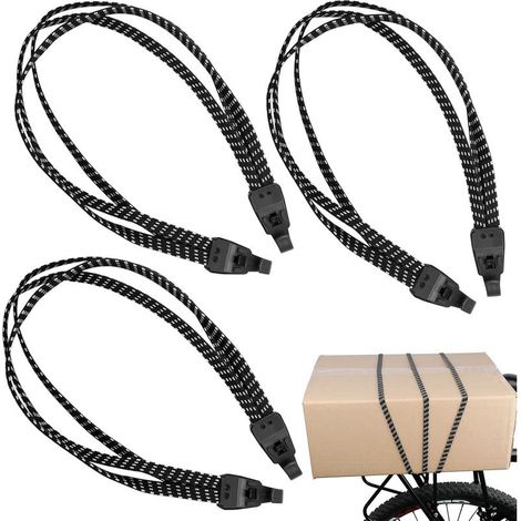 3 Pièces Tendeurs Elastique avec Crochets, 75cm Tendeur Velo 3 en 1 Réglables, Sangle Elastique Noir pour Porteur de Bagages, Panier Arrière de Vélo (1/5)