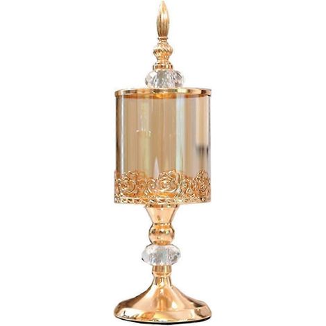 Bocal de rangement en cristal européen avec couvercle, bocal à bonbons rose, plaqué or, ornement décoratif, art, décoration intérieure, L (1/5)