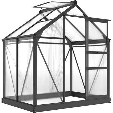 Gewächshaus aus Polycarbonat, 190 x 132 x 201 cm, UV-beständig 30+, verstärktes Fundament, Dachrinne, grau