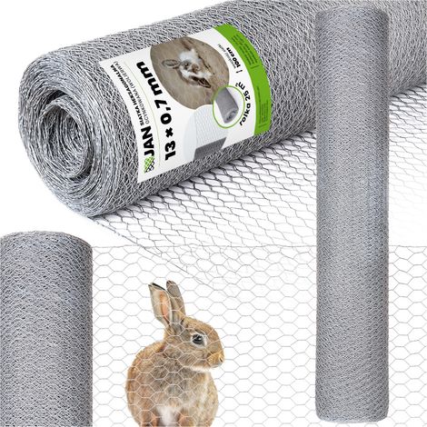 Grillage pour volière, maille hexagonale - 13 mm, galvanisé, hauteur 100 cm, rouleau de 25 m, fil de 0,7 mm, pour volailles, lapins et petits animaux