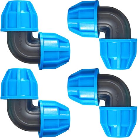 Lot de 4 raccords coudés à visser en polyéthylène de 25 mm - Raccord coudé à 90° PN1.6 - En plastique PP - Bleu - Pour installations intérieures et extérieures (1/5)