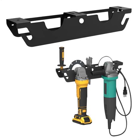 Support Pour Meuleuse d'Angle,Étagère De Rangement Pour Meuleuse d'Angle Avec 2 Compartiments Support Mural Pour Meuleuse d'Angle Avec Suspension De Câble Et Support De Disque, Compartiment De Rangeme (1/5)