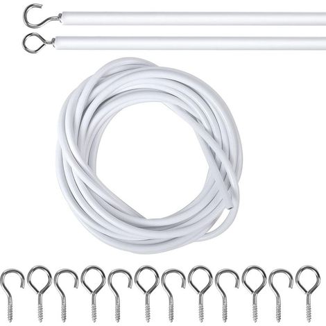 Corde à rideau gainée plastique 5m, avec 6 crochets et vis pour rideau de douche et tringle à rideau (1/5)