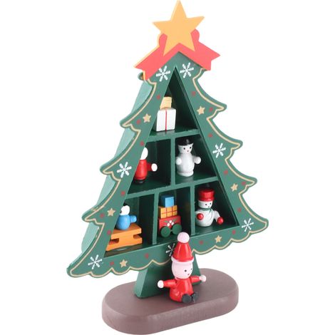Sapin de Noël miniature en bois de table, élégant et pratique, idéal pour décorer un bureau, un centre commercial ou un hôtel (vert). (1/4)