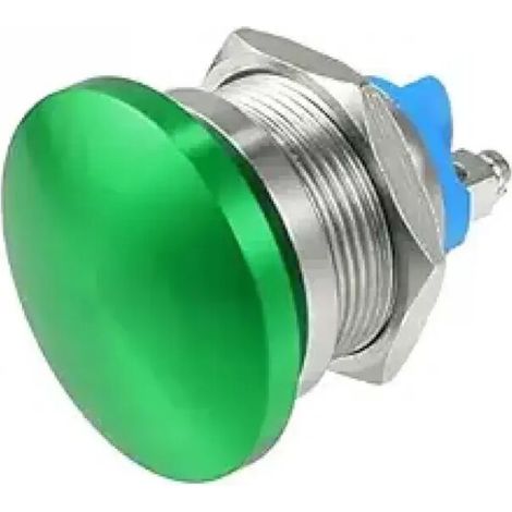 Interrupteur à bouton-poussoir momentané 22 mm 3 V/6 V/12 V/24 V/48 V/110 V/220 V, tête champignon métallique, bouton de démarrage rond, 1 NO marche/arrêt, réarmement automatique, borne à vis bombée (