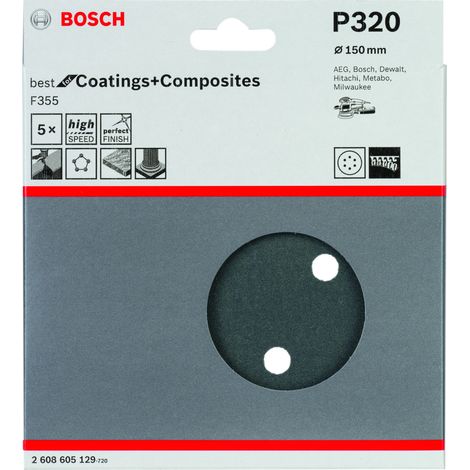 Hoja de lija F355 paquete de 5 uds. 150 mm 320  BOSCH 2608605129 (1/2)