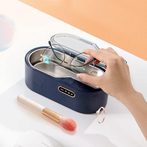 Ultrasonic Glasses Cleaner, Automatic Cleaner, 450ml, Jewelry Cleaner for Silver, Gold and Diamonds, Stainless Steel Inner Tank (Color : Blue) (1/3)
