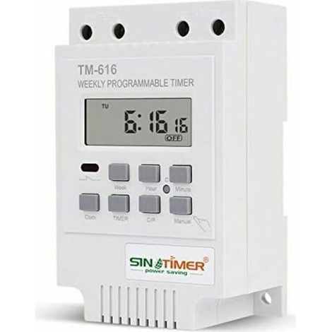 Programmateur Interrupteur Relais TM616, Minuterie Horaire Hebdomadaire Électrique Numérique 12V avec Écran LCD Numérique - Blanc