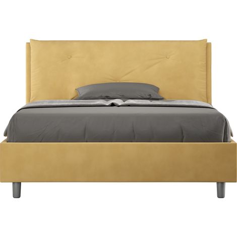 Letto Matrimoniale Francese 140x200 cm con Rete e Contenitore Imbottito in Microfibra Appia Large Ocra (1/5)