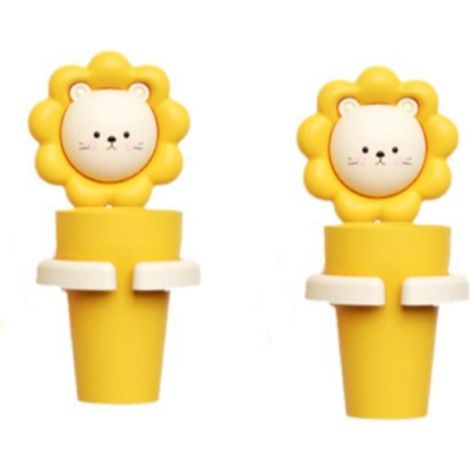 Gobelet Porte Brosse à Dents et Dentifrice pour Enfants et Bébés, Auto-adhésif Mural Motif Animaux de  Animé sans Perforation Lion Jaune(2 pièces) (1/5)
