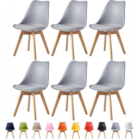 Set of 6 Dining Chairs Designer Side Chairs Wooden Home Office Commercial EVA GREY (1/5)