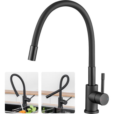 CECIPA MAX Rubinetto da cucina flessibile, Miscelatori monocomando per lavelli nero, miscelatore da cucina girevole a 360°, con aeratore a risparmio idrico