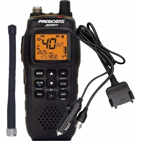Radio CB portátil President Jerry AM FM ASC con adaptador de antena (1/4)