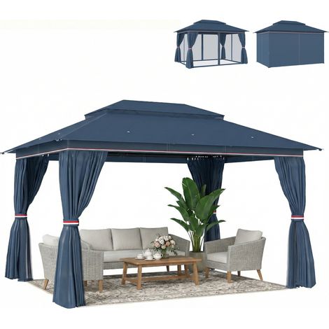 Outsunny 3 x 4 m Outdoor Garden Gazebo with UPF50+ Double Roof, Dark Blue