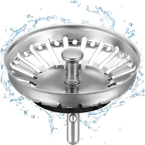 Tapón para fregadero de cocina de 84 mm, colador, tapón para fregadero, para filtración de residuos y drenaje rápido, antiobstrucción y anticorrosión. (1/5)