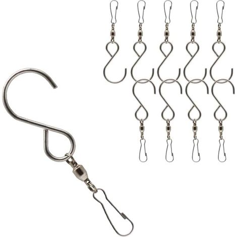 10pcs Rotating Hooks with Clips, Stainless Steel Wind Chime Hooks for Bird Feeder, Hanging Lamp, Hanging Flower Basket (Silver)