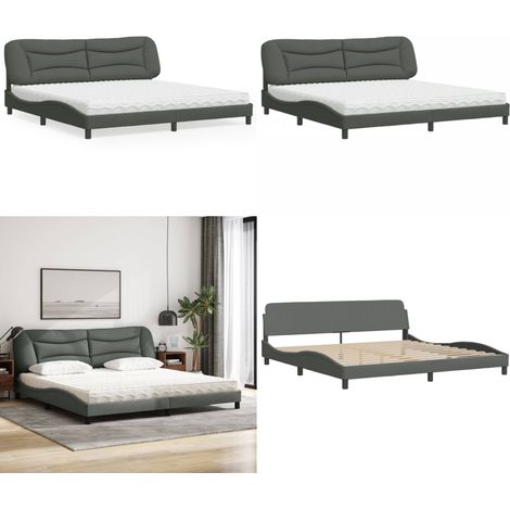 Bett mit Matratze Dunkelgrau 200x200 cm Stoff - Bettsofa - Doppelbett - Boxspringbetten - Schlafzimmermöbel - Massivholzmöbel - Home & Living (1/5)