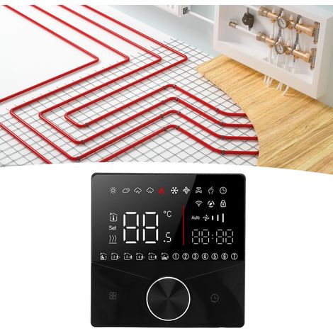 Elektrischer Drehknopf-Thermostat, Temperaturregler mit Farb-LCD-Display, 16-A-Digitalthermostat für Sauna-Fußbodenheizung, schwarz (1/5)
