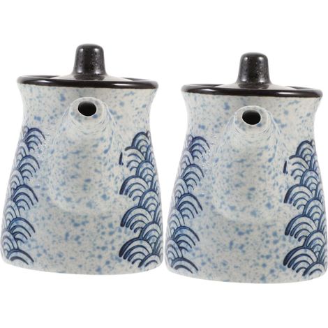Bouteille Japonaise pour Condiments en Céramique 2 Pièces, Distributeur de Sauce Soja et Vinaigre, Petit Flacon Cuisine Pratique pour Assaisonnement et Préparation Culinaire (1/5)