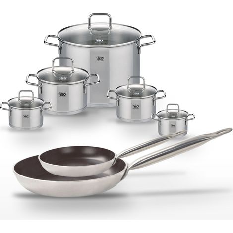 Lot 2 Poêles 24/32cm & 5 Faitouts 12/14/16/20/26cm Elo Bistro Line (1/4)