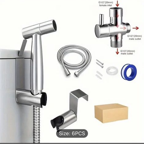 Ensemble de douchette à main pour bidet - Pommeaux de douche - Douchette à main avec tuyau - Ensemble de bidet en acier inoxydable - Argent (1/4)