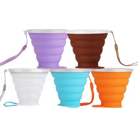 Zusammenfaltbarer Becher, 270 ml Reisebecher, wiederverwendbarer Becher aus lebensmittelechtem Silikon, tragbarer Kaffeebecher mit Deckel, kompakt für Wandern, Camping, Outdoor-Sportarten, BPA-frei. (1/5)