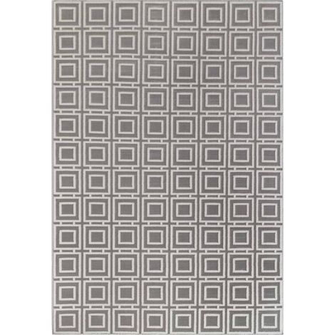 Tapis salon 80 x 240 cm, motif géométrique, gris et blanc, texture poils ras confortable, design graphique et épuré, pliable pour rangement
