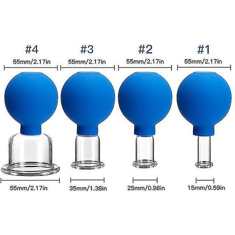 Kit de massage par ventouses pour le visage et le corps, thérapie par ventouses anti-cellulite, brûleur de graisse, lifting de la peau, Gua Sha, amincissement et beauté, ventouses bleues (4 pièces) (1/5)