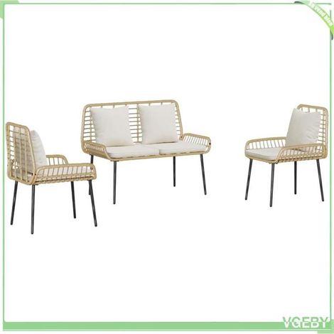 Ensemble de salle à manger pour jardin 3 pcs - FAFEICY - 42010361 - Marron et crème - Polyrotin - Cadre acier - 4 personnes (1/5)