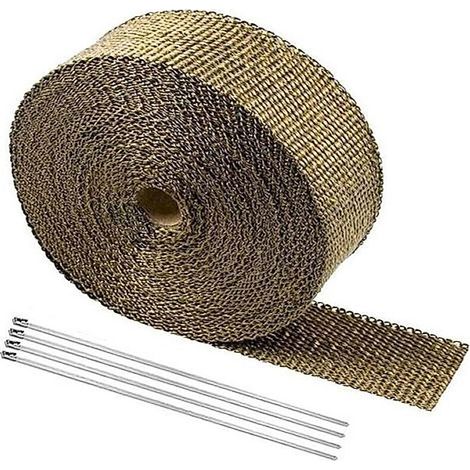 Ruban Isolant Thermique Titane 5M2.5CM,Bande Echappement Collecteur Pot Noir en Inox avec 4 Colliers de Serrage (1/3)