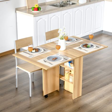 Table pliante sur roues design moderne rangement intégré gain place petite cuisine plateau spacieux 140×80×74 cm effet bois