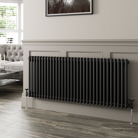Traditional Black Colosseum Column Radiators Vertical Horizontal 600 x 1460mm Double